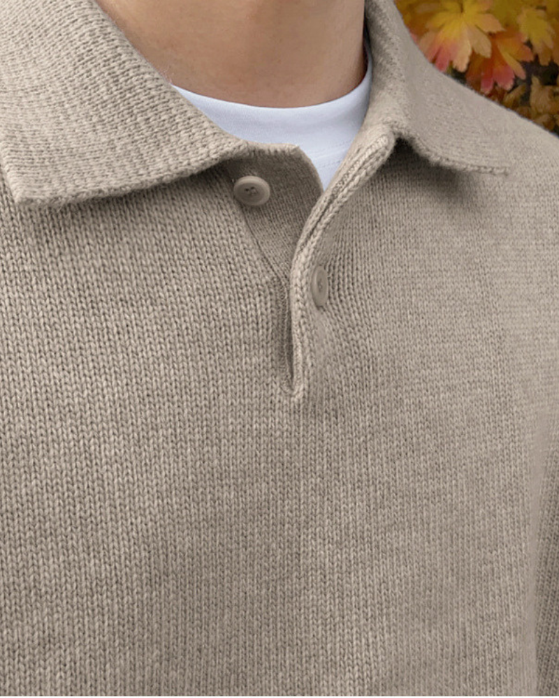 Half-Zipper Button-Down Wool Sweater